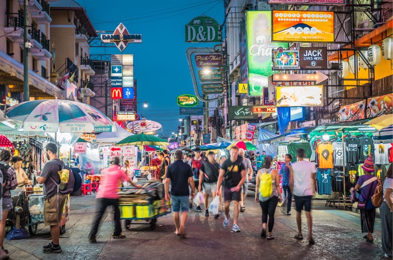 Dormir en Bangkok barato, zona mochilera de Khaosan road.