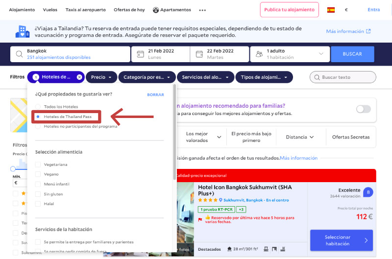 Hotel para la primera noche, requisitos para viajar a Tailandia.