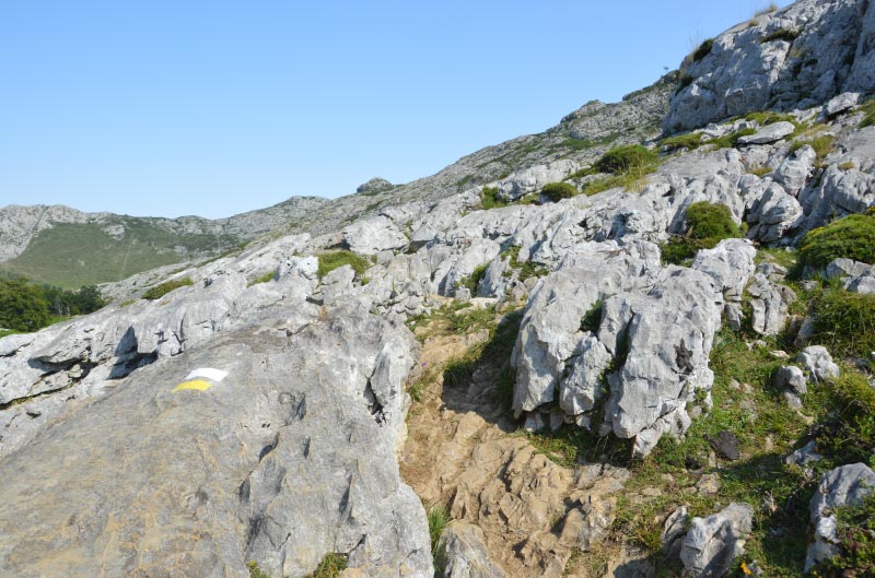 Marcas de senderismo en los lagos de covadonga.